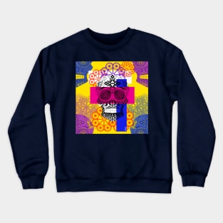 skull o mania in ñanduti patterns, with lovely and smiley catrinas Crewneck Sweatshirt